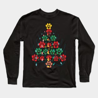 Christmas Tree Dog Paw Long Sleeve T-Shirt